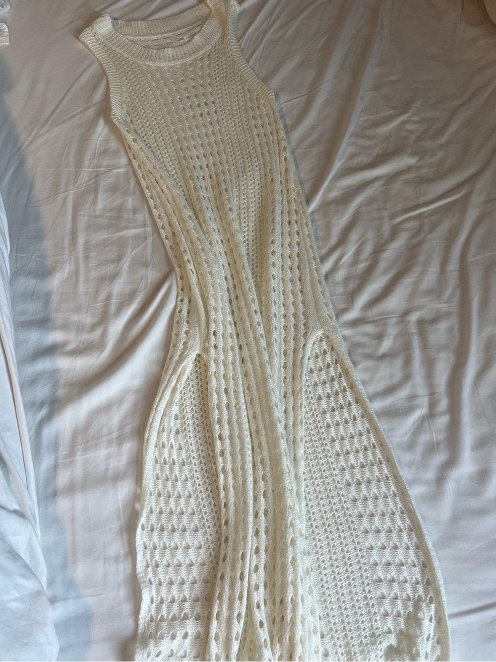 Sleeveless Cream Knit Cover Up - Elegant Open-Weave Design